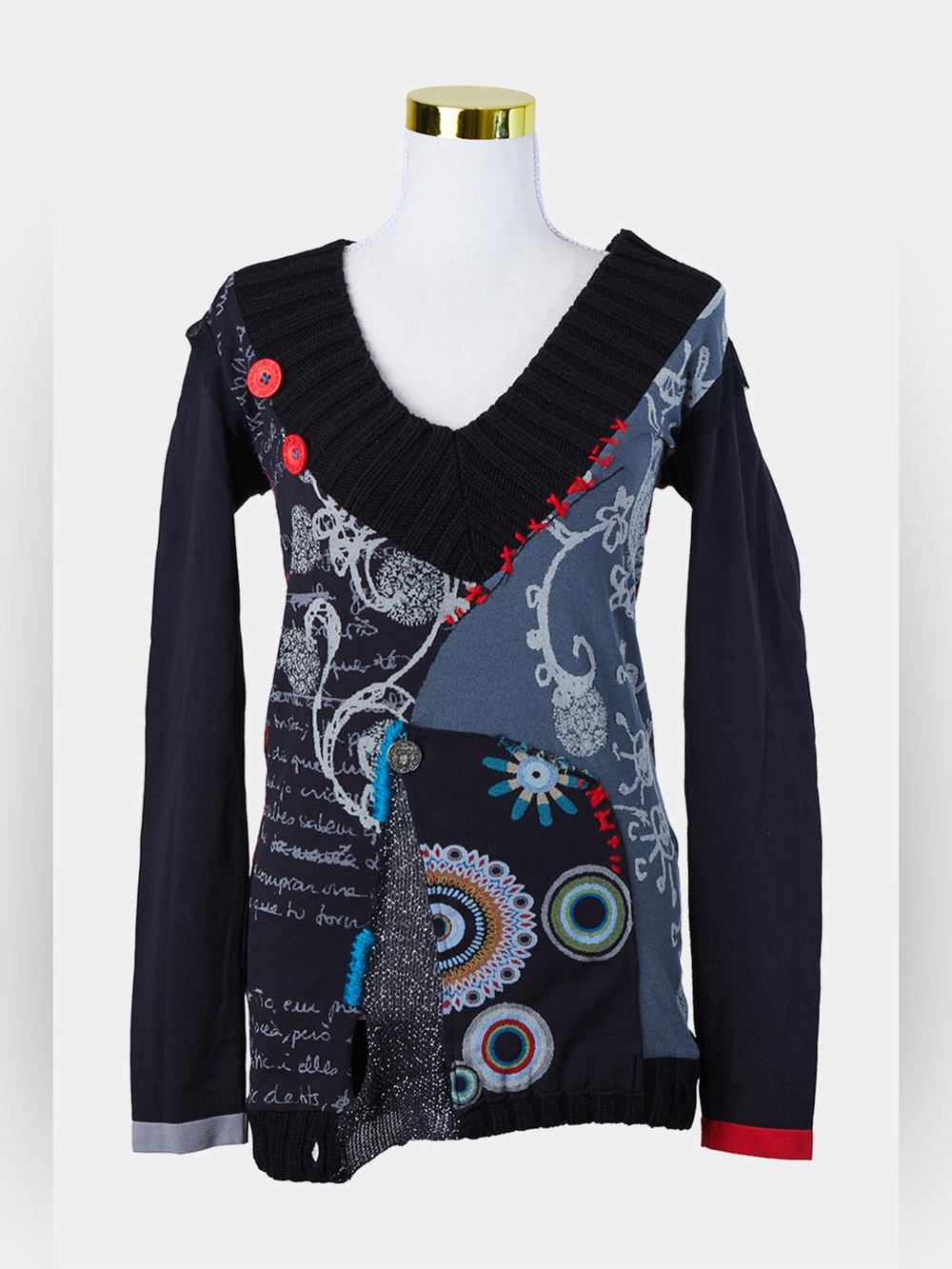 Desigual Black & Red Patchwork Tunic Sweater/Mini Dress, size L